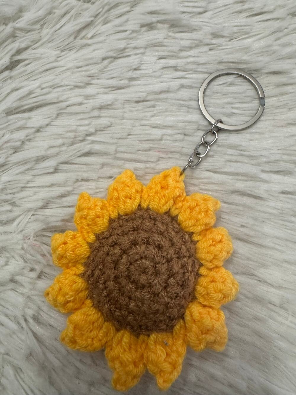 Handmade Yellow sunflower crochet keychain with brown center